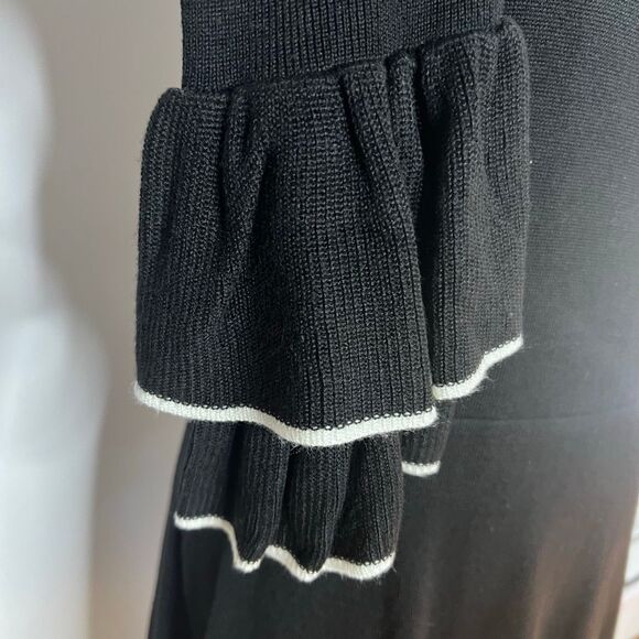 Vince Camuto Black White Trimmed Layered Ruffle Cuff Sweater Dress Women’s Large - Picture 7 of 13